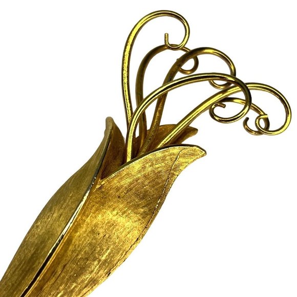 VTG 1960's Gold Floral Brooch Art Nouveau Style Costume Jewelry 3.5" VINTAGE - Picture 3 of 11